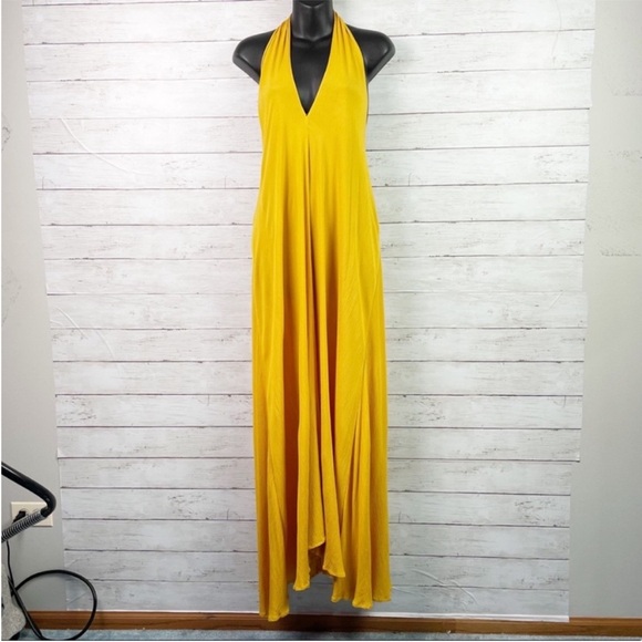 *SOLD* Mara Hoffman Lucille Maxi Dress Swim Cover-Up Sunflower Yellow Halter Tie - Picture 2 of 13